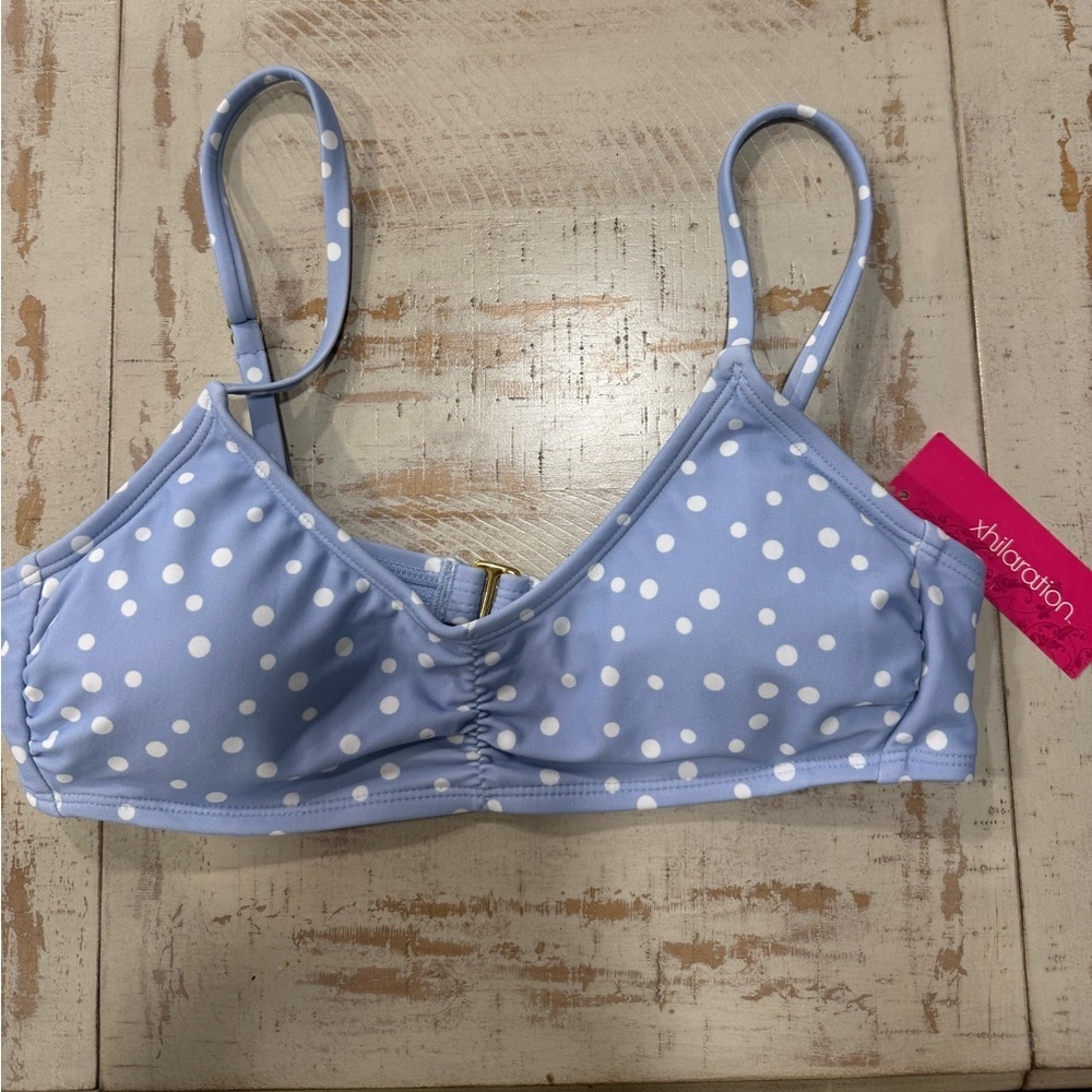 NWT Xhilaration Blue Polka Dot Bikini Top